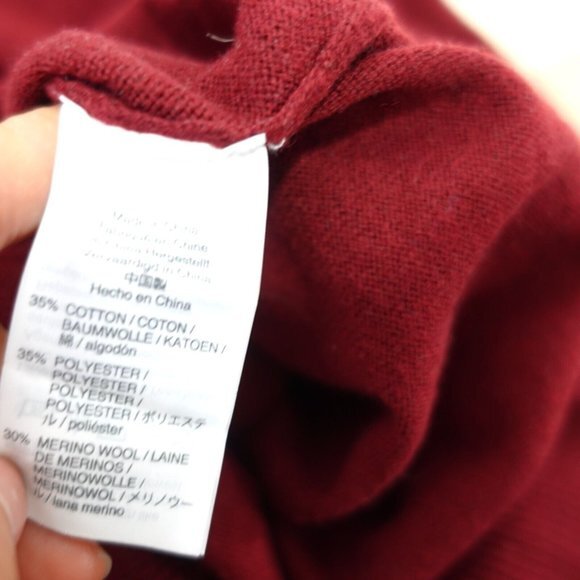 Burgundy V Neck Sweater Men Medium Wool Knit Pullover Jumper L/S Triblend J CREW - Picture 7 of 8
